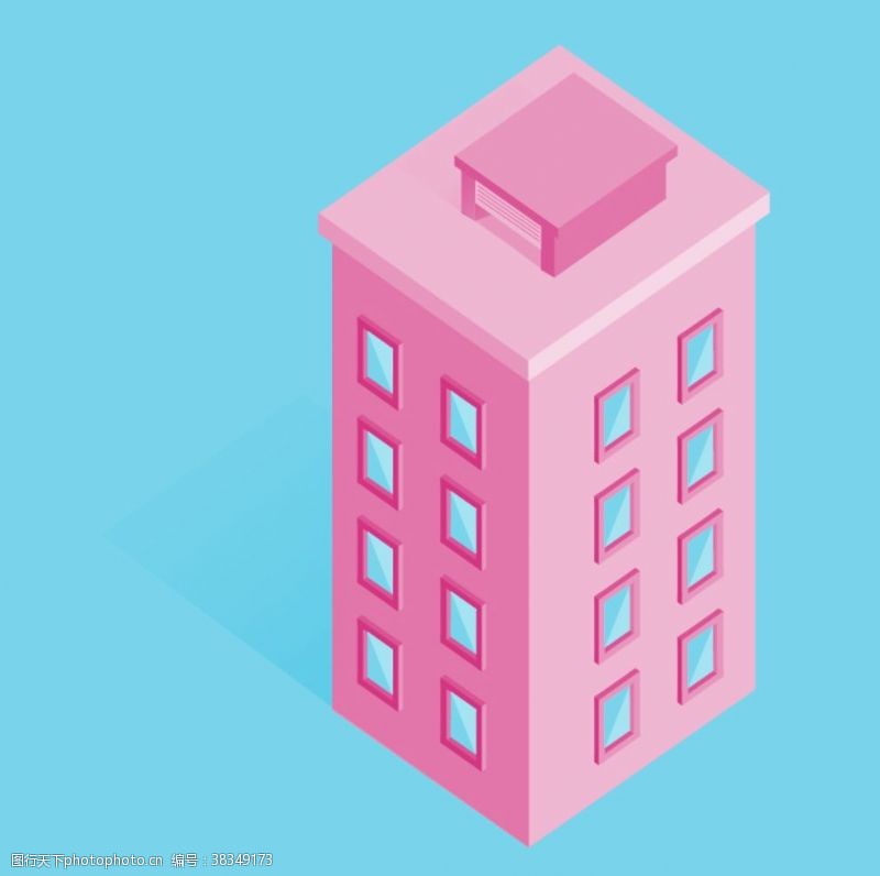 粉色房子2.5D高楼建筑免扣