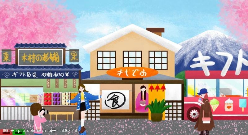 日本购物日本街边小店插画