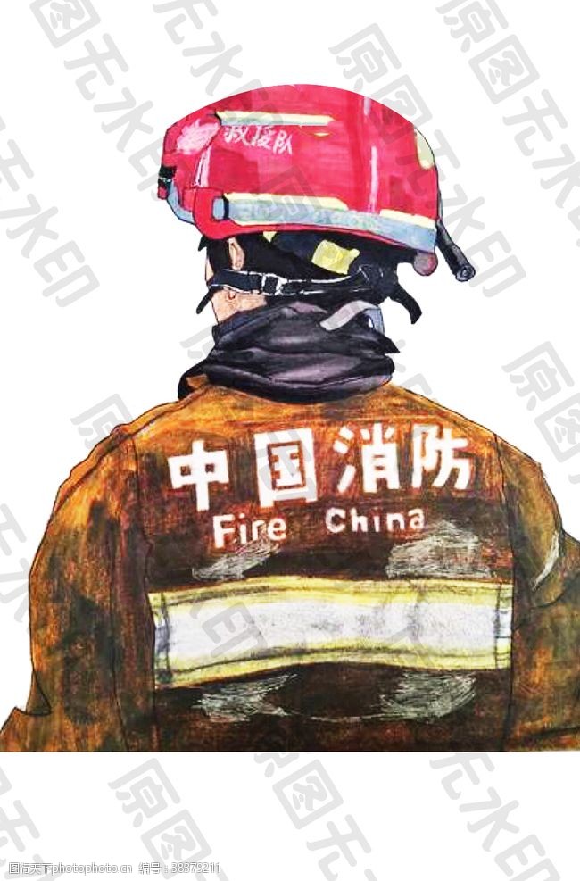 卡通护士消防战士背影