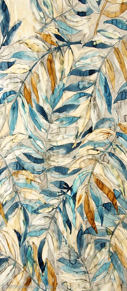 植物涂鸦素材欧美风格抽象壁画叶子图案贴