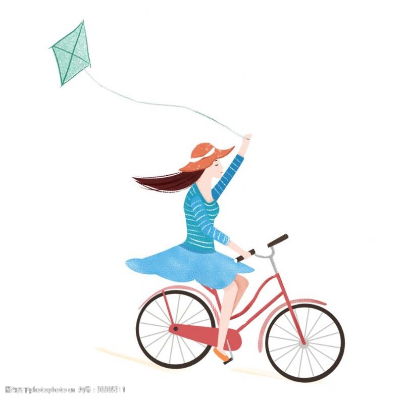 骑手手绘骑自行车的女孩免抠设计元素