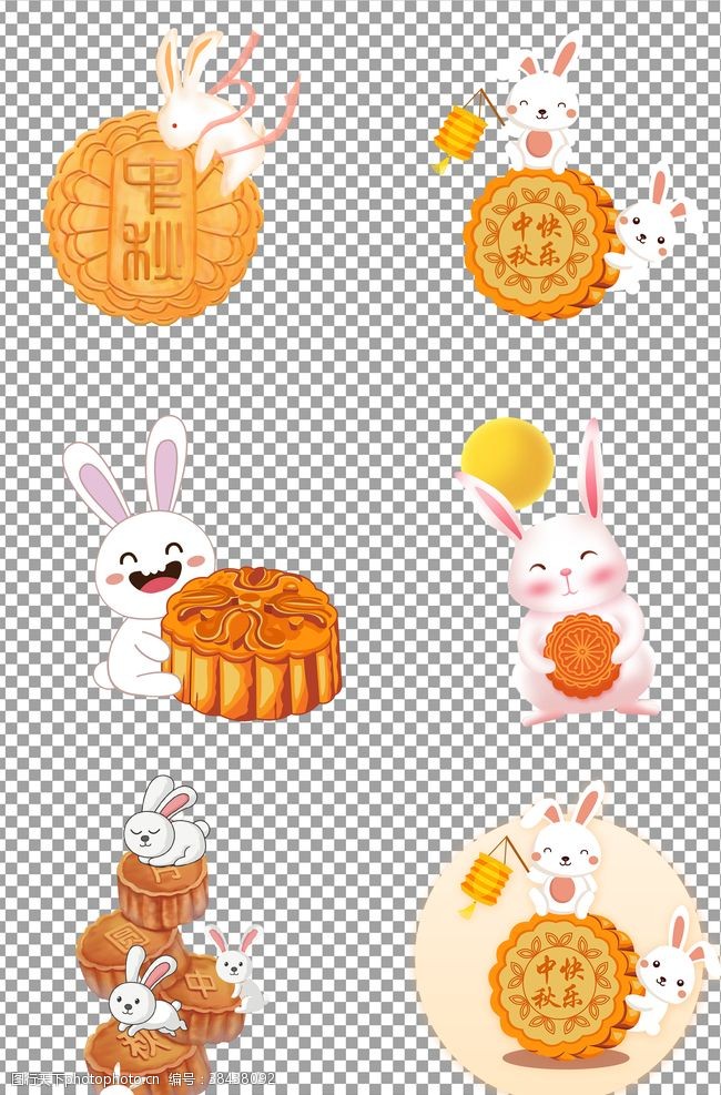 中秋节可爱小兔子和月饼