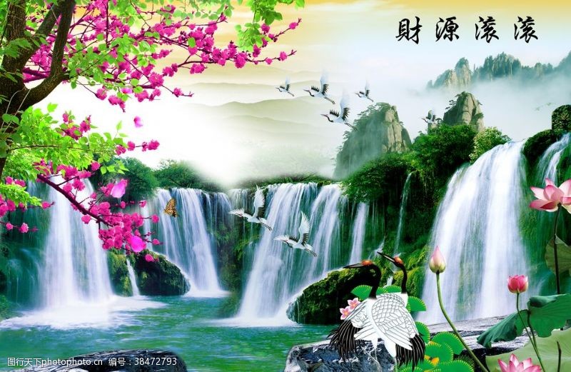 中国水墨山水山水画背景墙