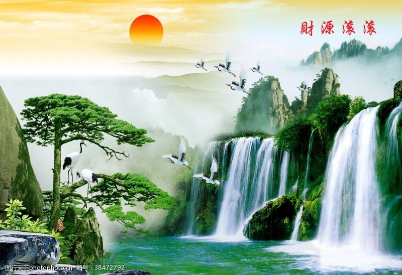 中国水墨山水山水画背景墙