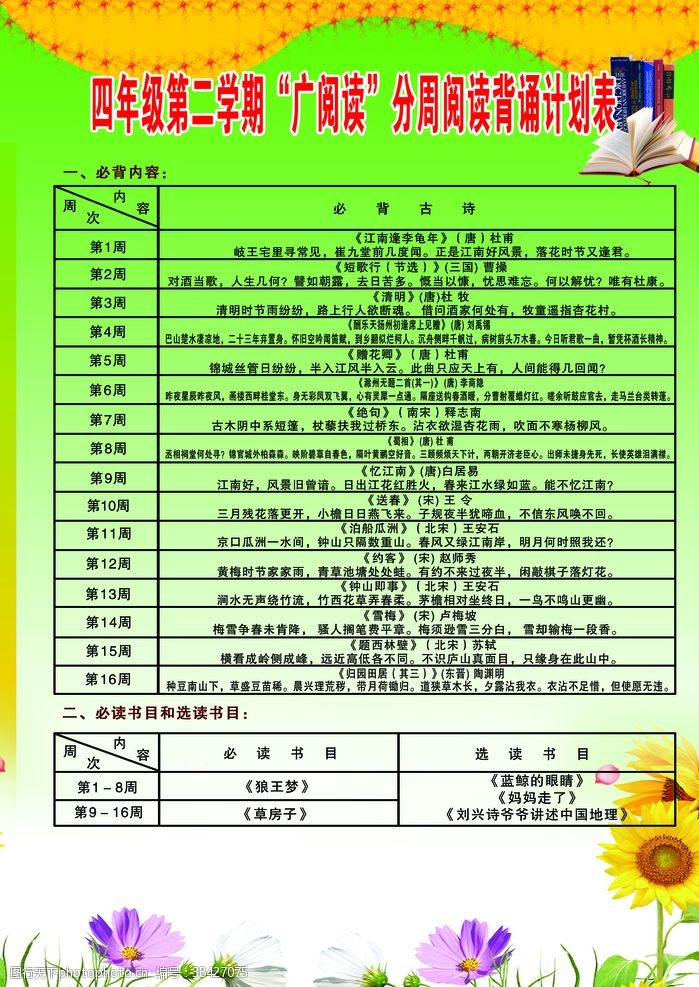 四字经四年级第二学期广阅读计划表