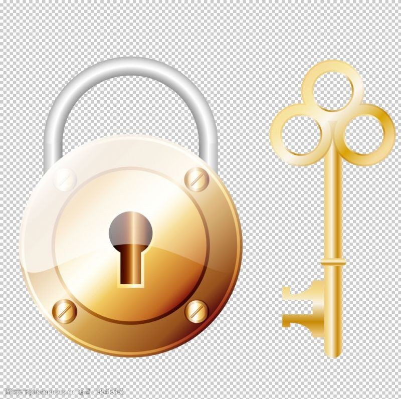 钥匙开锁金色锁和钥匙