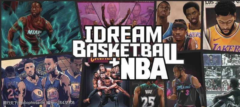 篮球横幅NBA漫画风格