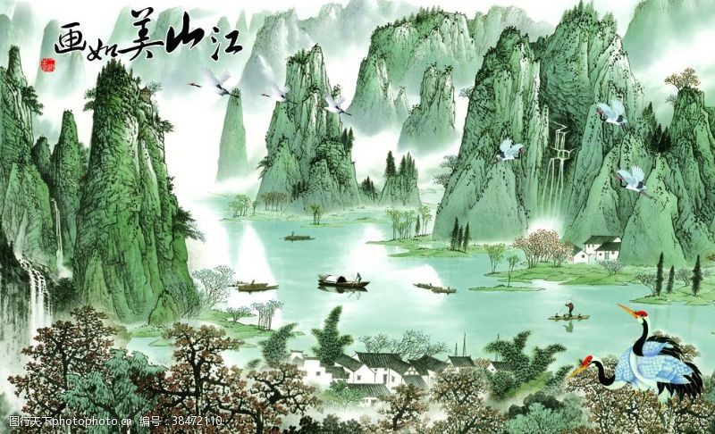 中国水墨山水背景墙