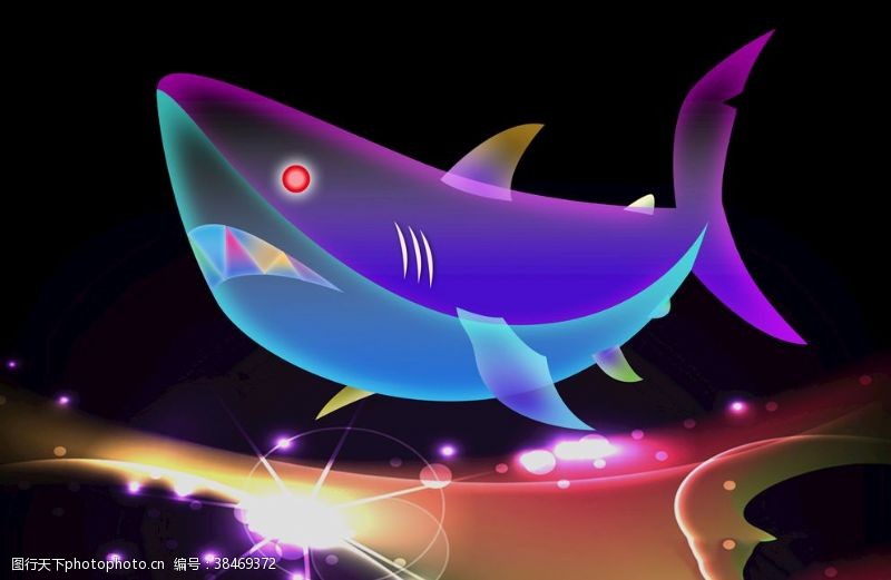 彩色海报鲨鱼鲸鱼
