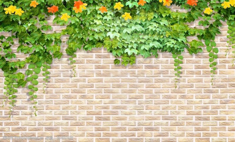 中国水墨山水植物背景墙