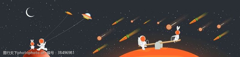 三头浮动新中式星空宇航员卡通装饰画
