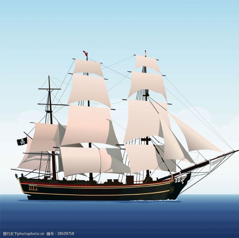 海上行驶的白色帆船漫画海报