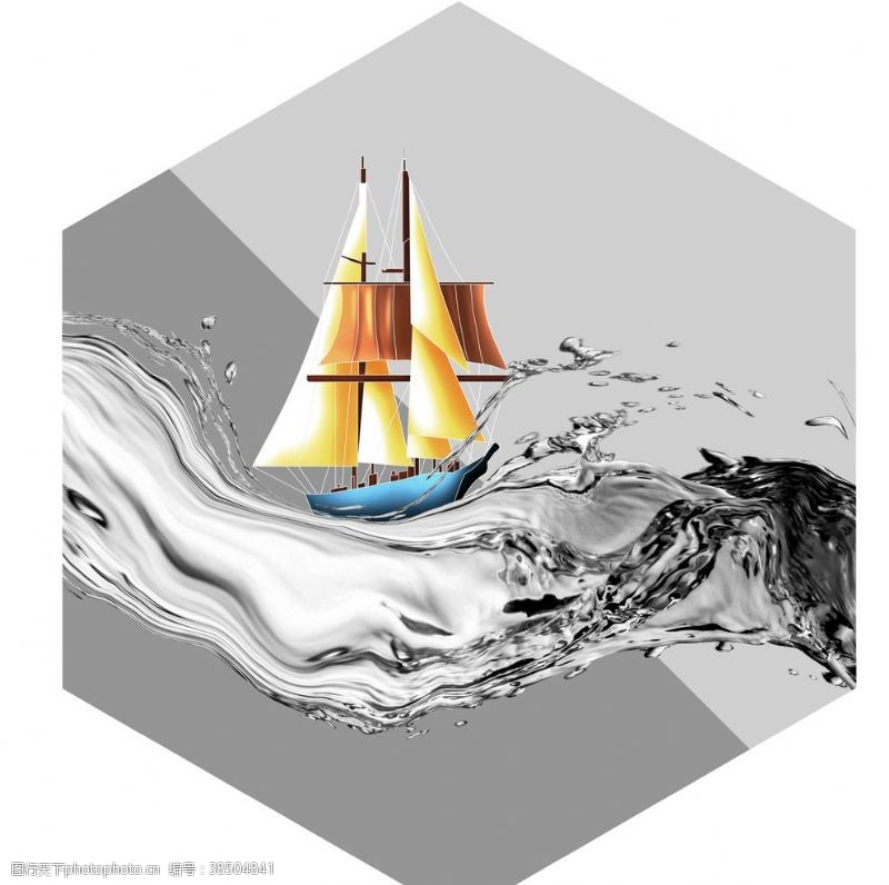 横联新中式大海帆船一帆风顺装饰画