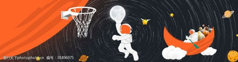 横联新中式儿童卡通灌篮星球装饰画