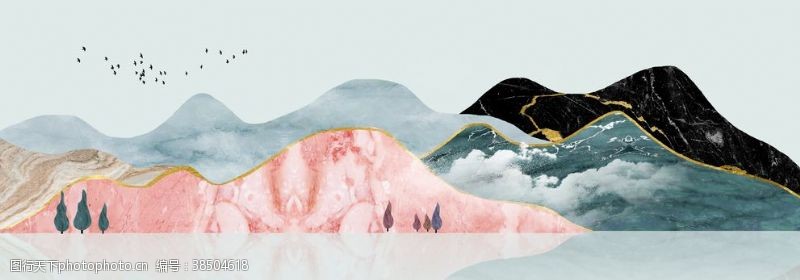 横联新中式江南风景山水装饰画