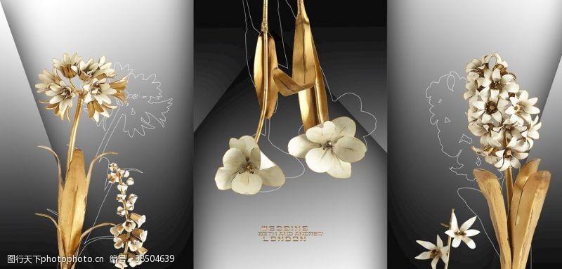 合金钻头新中式金属植物花朵百合装饰画