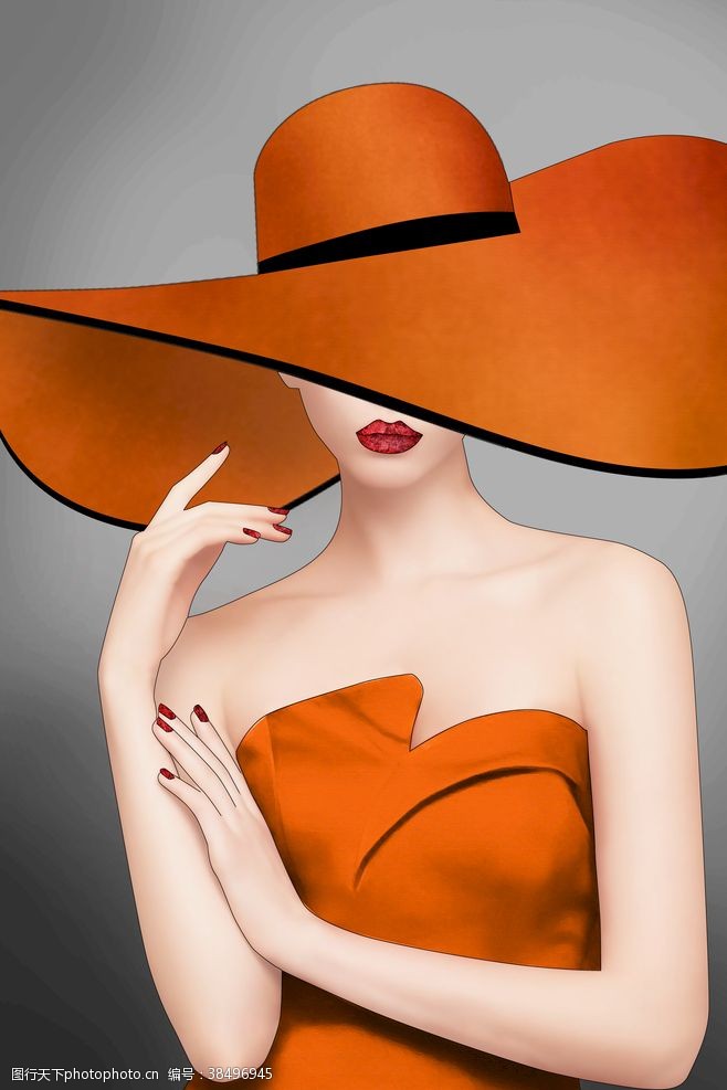 横联新中式美女人物性感橙色装饰画