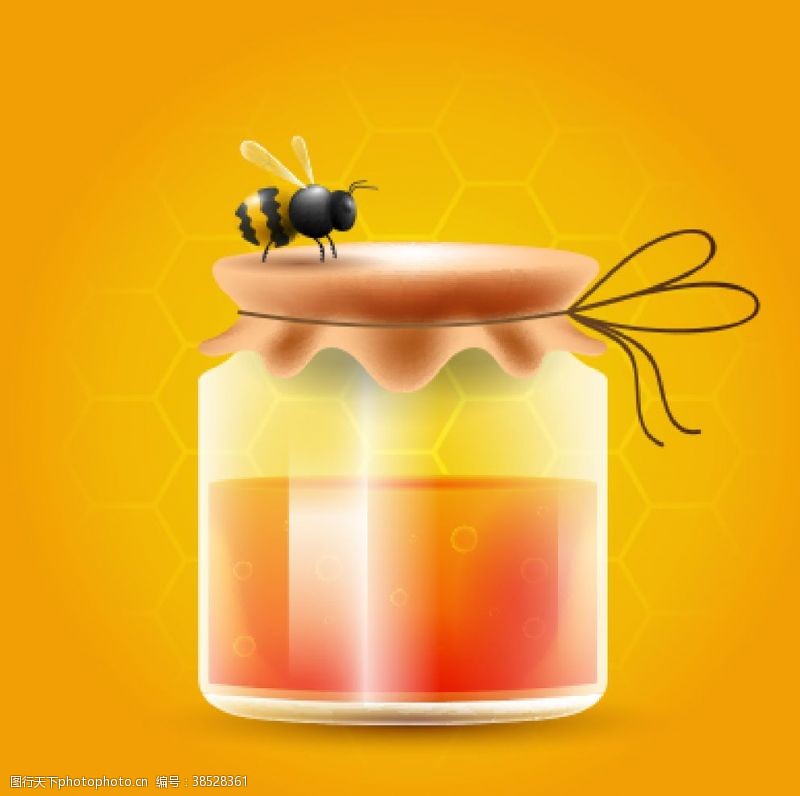 蜂窝背景与蜂蜜蜜蜂与瓶装