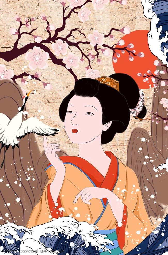 日本艺妓日系手绘女人插画