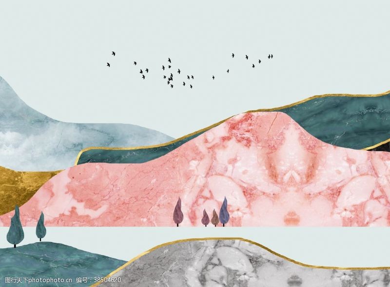 横联新中式莫兰迪色彩山水装饰画
