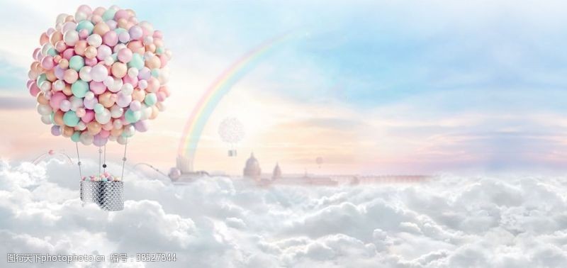 热气球壁纸云端热气球彩虹唯美告白壁纸