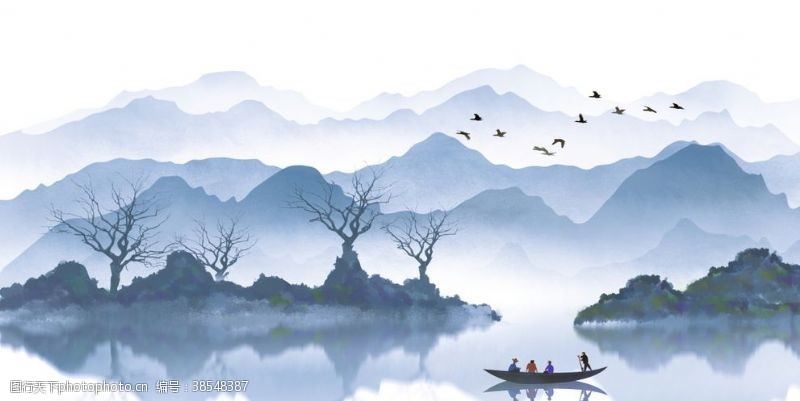 禅意树中国风山水背景