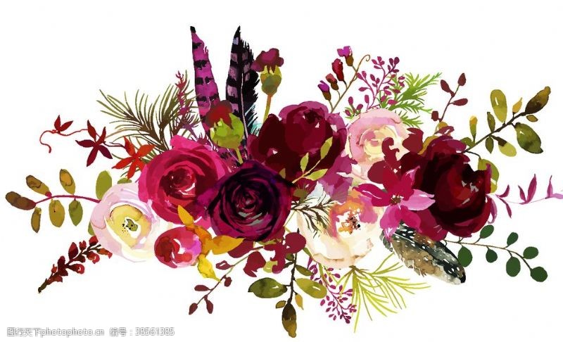 婚礼花束水彩创意花朵植物装饰