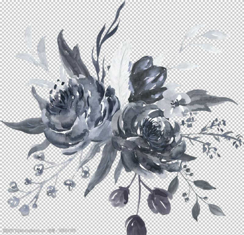 黑色西装水彩花朵装饰图案