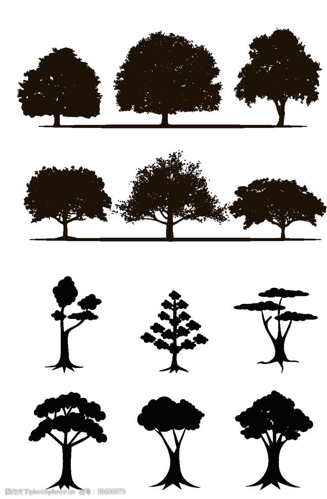 植物剪影卡通大树剪影