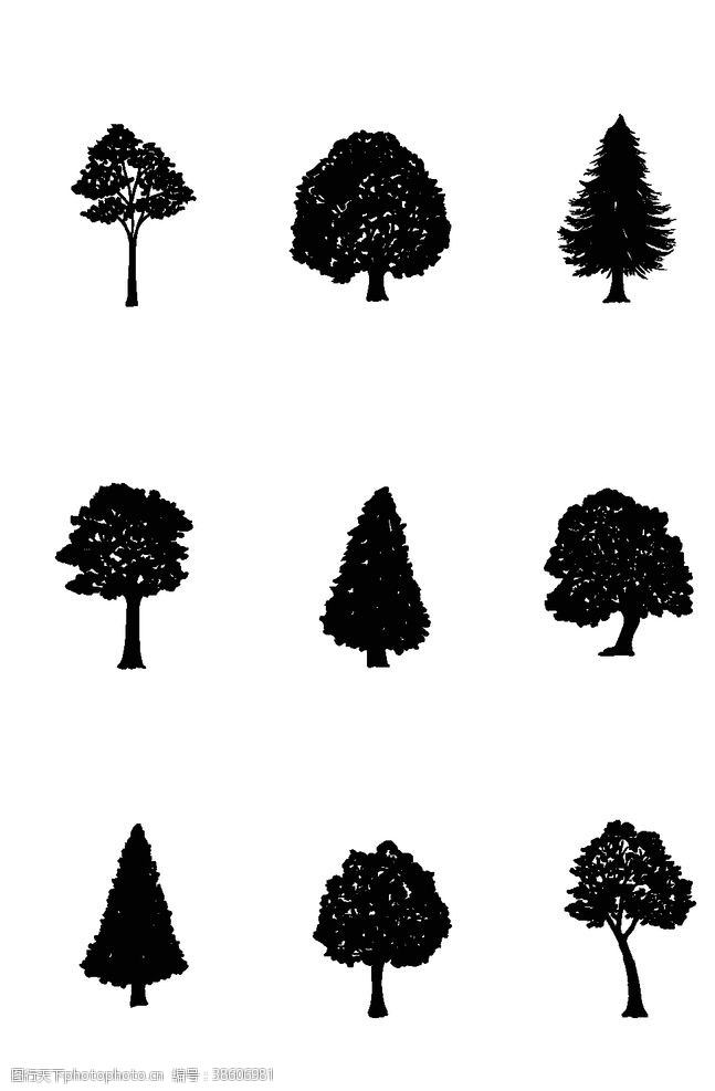 树木剪影卡通大树剪影图片