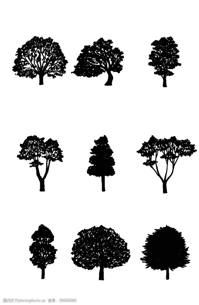 植物剪影卡通大树剪影图片
