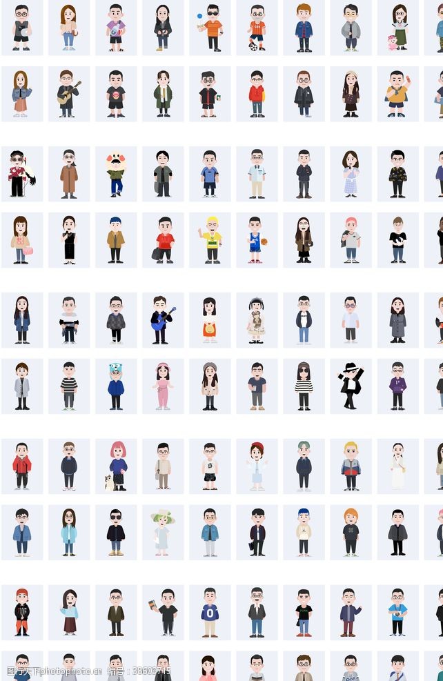 个人形象100个卡通人物图标插画形象