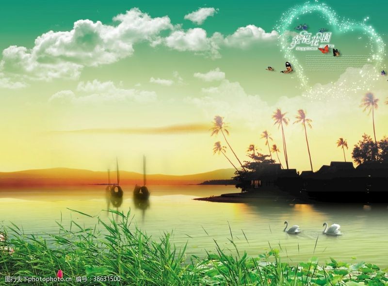 优化生态环境地产广告黄昏湖景唯美霞光海岸风