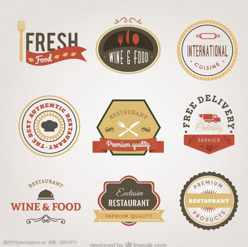 葡萄酒标签复古餐厅徽章