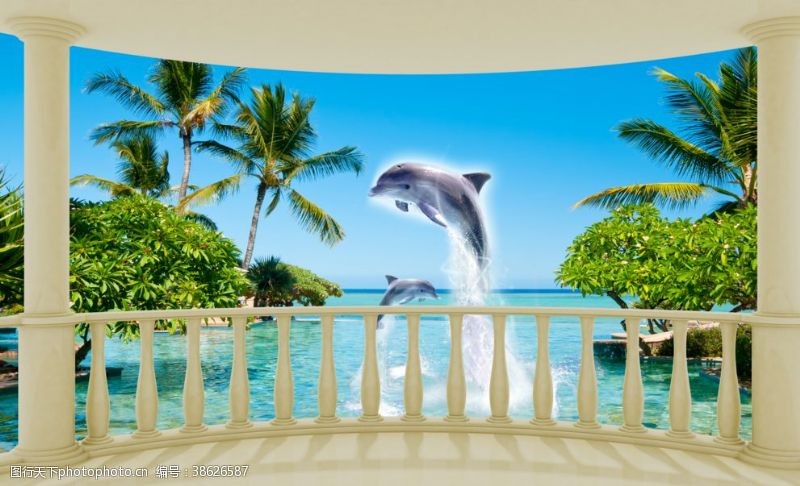 水上洋房海洋海豚背景墙
