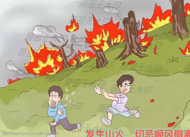 环保器材森林防火漫画一发生山火切忌顺风