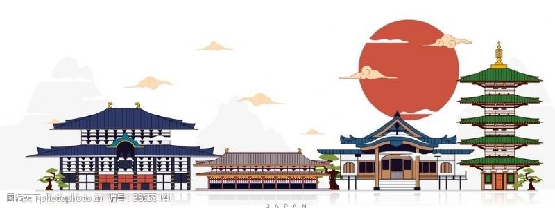 日本建筑复古日式建筑插画设计