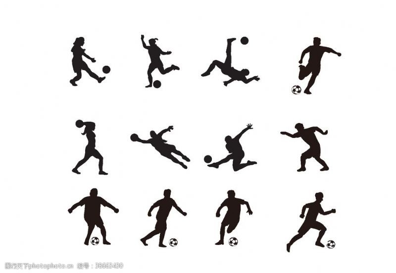 体育素材足球踢足球人物动作矢量剪影