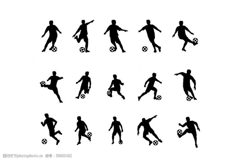 体育素材足球踢足球人物动作矢量剪影图片