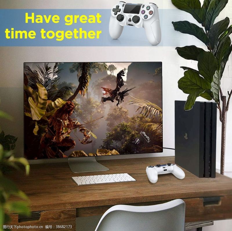 电脑游戏PS4白色手柄场景图