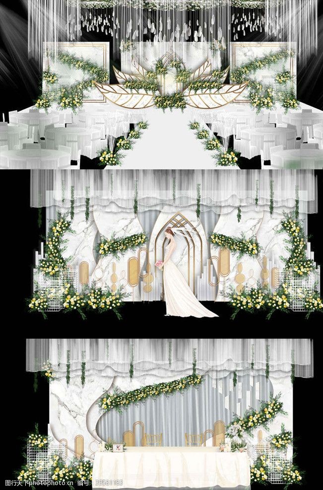 金色主题白色大理石婚礼图片