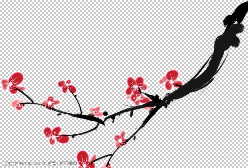 树枝小鸟中国风水墨梅