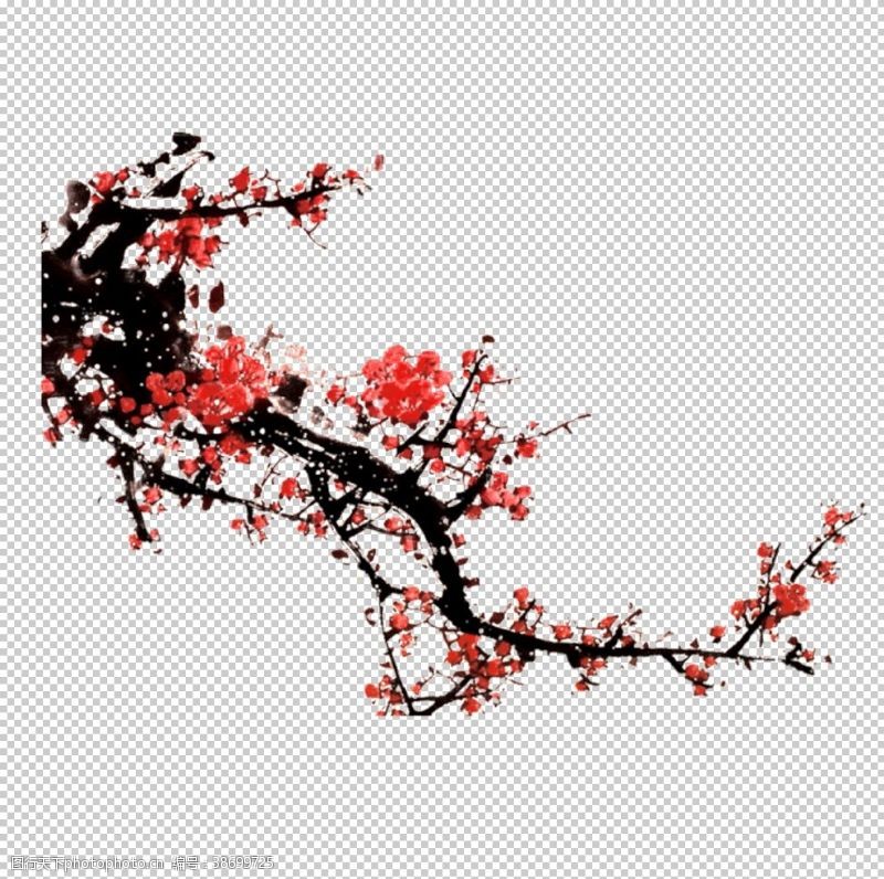 树枝小鸟中国风水墨梅