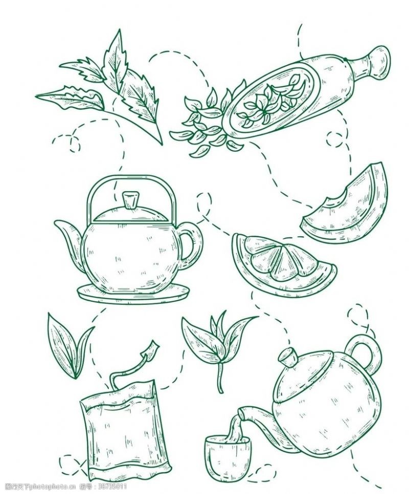 禅茶茶文化茶叶线稿