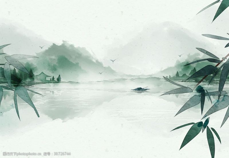 湖泊中国风水墨山水古风分层背景