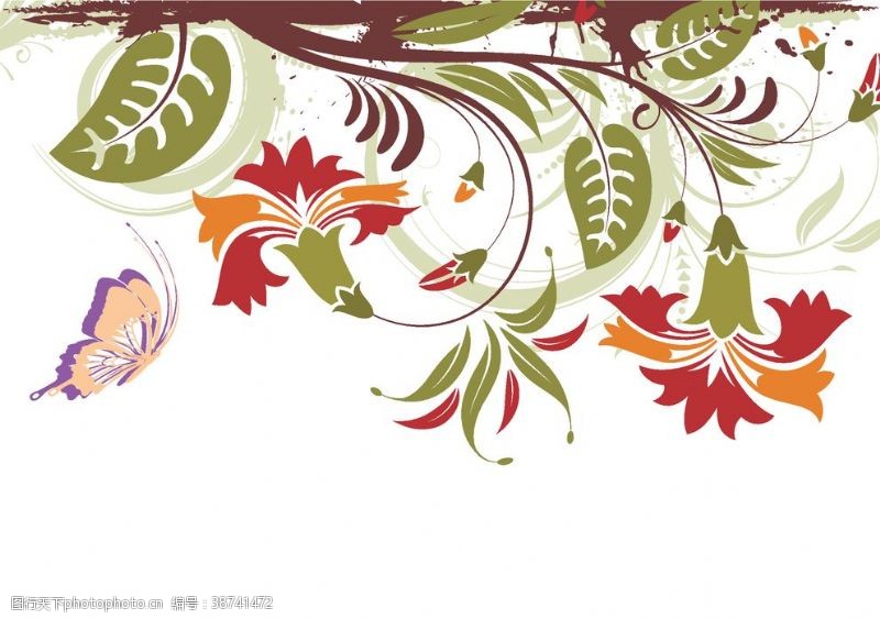 高贵花纹抽象画树叶蝴蝶纹理图案