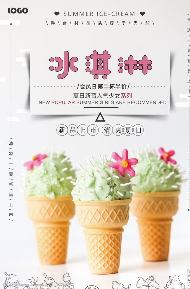 美食海报设计简洁夏日冰淇淋美食海报