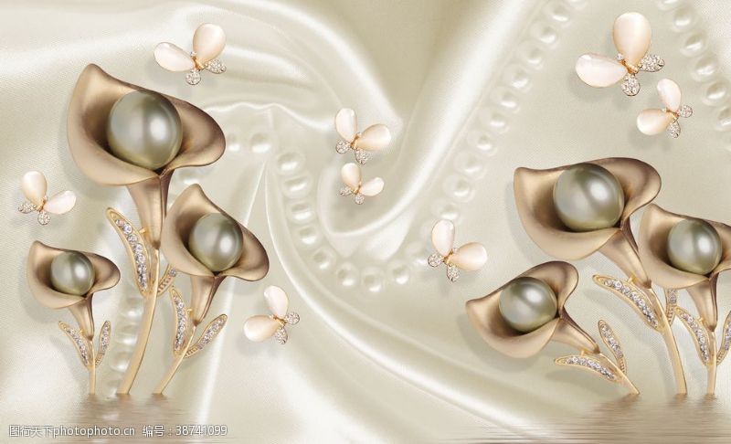 中国珍贵珍宝珍珠宝石丝绸画