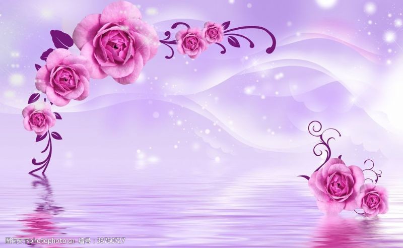 紫色花纹玫瑰花水纹玫瑰紫色爱心背景