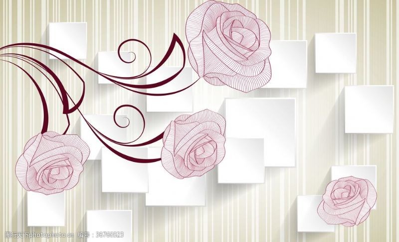 高贵花纹木纹玫瑰花背景墙墙纸壁纸简约